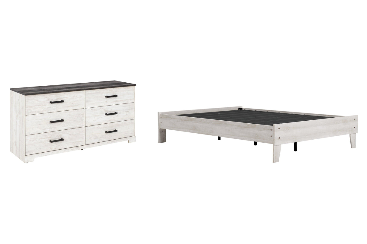 Shawburn Full Platform Bed with Dresser in Whitewash by Ashley at Eve Furniture