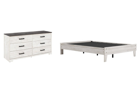 Shawburn Full Platform Bed with Dresser in Whitewash by Ashley at Eve Furniture