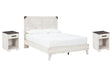 Shawburn Queen Panel Platform Bed with 2 Nightstands in White/Dark Charcoal Gray by Ashley at Eve Furniture