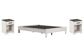 Shawburn Queen Platform Bed with 2 Nightstands in Whitewash by Ashley at Eve Furniture