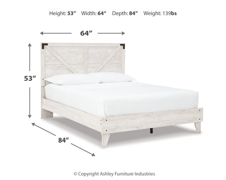 Shawburn Queen Platform Bed with 2 Nightstands in Whitewash