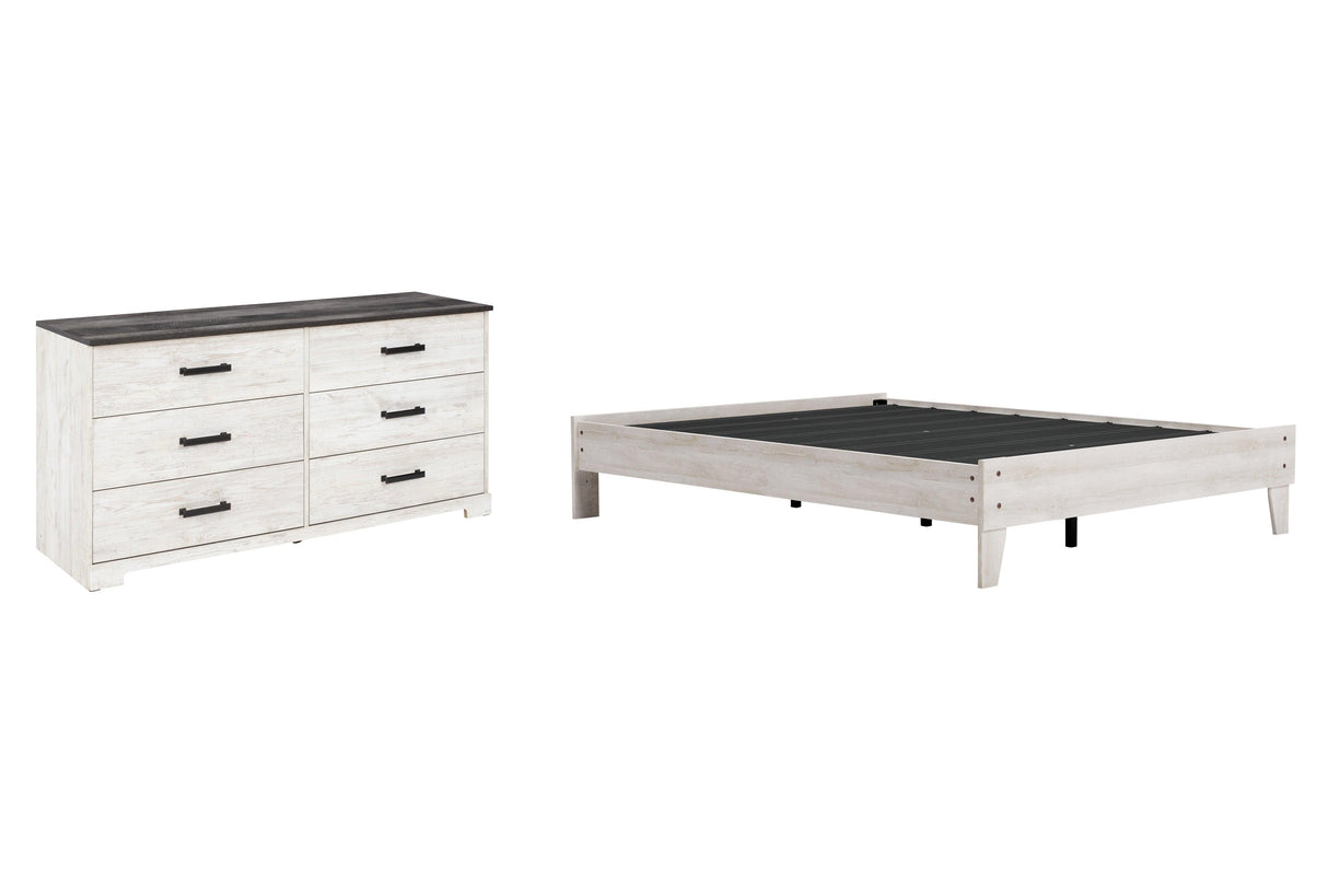 Shawburn Queen Platform Bed with Dresser in Whitewash by Ashley at Eve Furniture