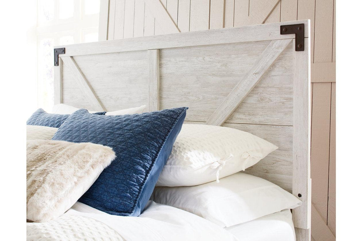 Shawburn White/Dark Charcoal Gray Queen Crossbuck Panel Platform Bed by Ashley at Eve Furniture