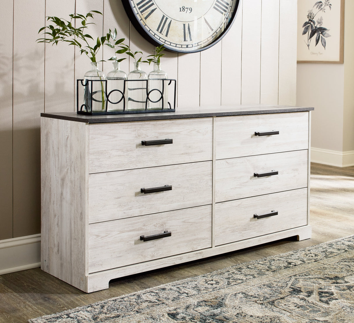 Shawburn Whitewash Crossbuck/Charcoal Gray Platform Bedroom Set by Ashley at Eve Furniture