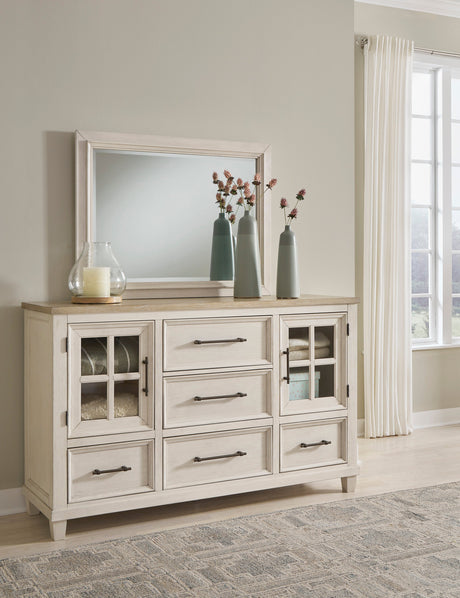 Shaybrock Antique White/Brown Bedroom Mirror by Ashley at Eve Furniture