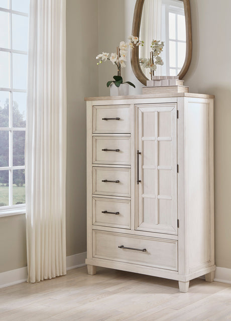 Shaybrock Antique White/Brown Door Chest by Ashley at Eve Furniture