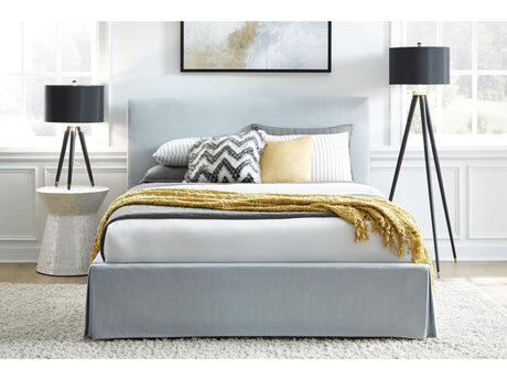 Shelby California King Skirted Footboard Storage Panel Bed in Sky by Modus Furniture at Eve Furniture