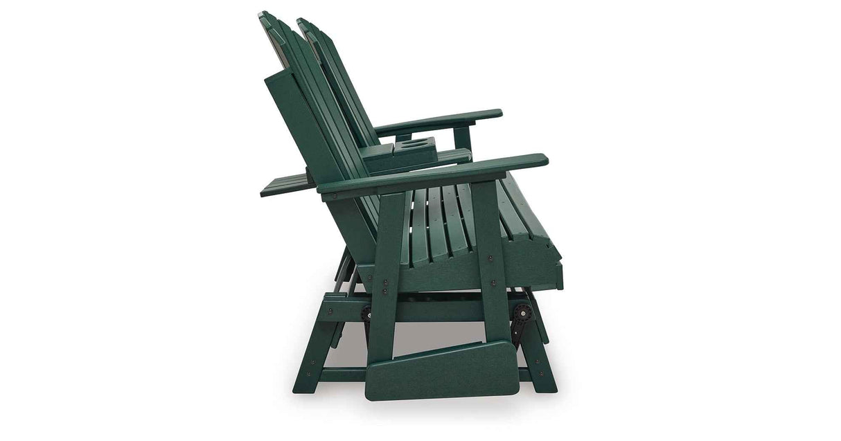Shell Beach Green Outdoor Loveseat Glider by Ashley at Eve Furniture
