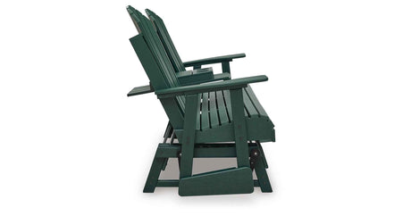 Shell Beach Green Outdoor Loveseat Glider by Ashley at Eve Furniture