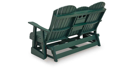 Shell Beach Green Outdoor Loveseat Glider by Ashley at Eve Furniture