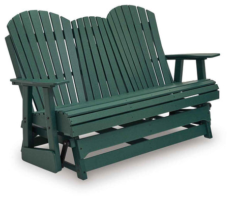 Shell Beach Green Outdoor Loveseat Glider by Ashley at Eve Furniture