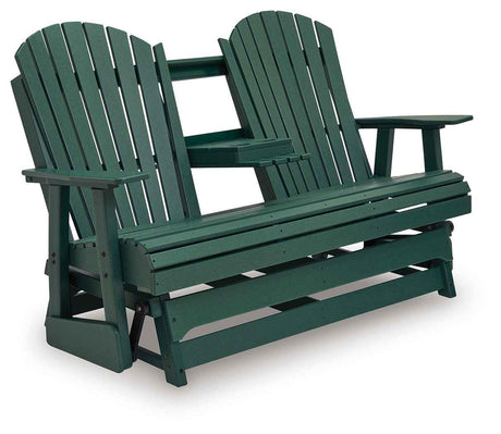 Shell Beach Green Outdoor Loveseat Glider by Ashley at Eve Furniture