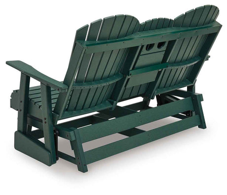 Shell Beach Green Outdoor Loveseat Glider by Ashley at Eve Furniture