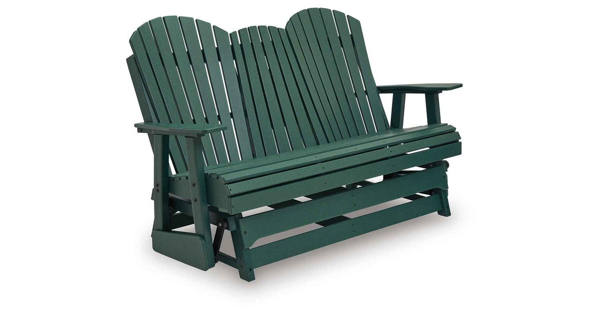 Shell Beach Green Outdoor Loveseat Glider by Ashley at Eve Furniture