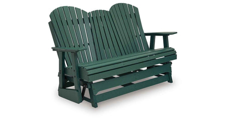 Shell Beach Green Outdoor Loveseat Glider by Ashley at Eve Furniture