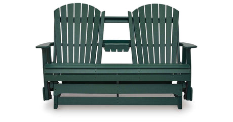 Shell Beach Green Outdoor Loveseat Glider by Ashley at Eve Furniture