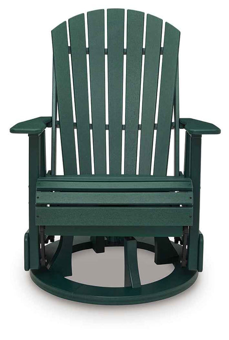 Shell Beach Green Outdoor Swivel Glider Chair by Ashley at Eve Furniture