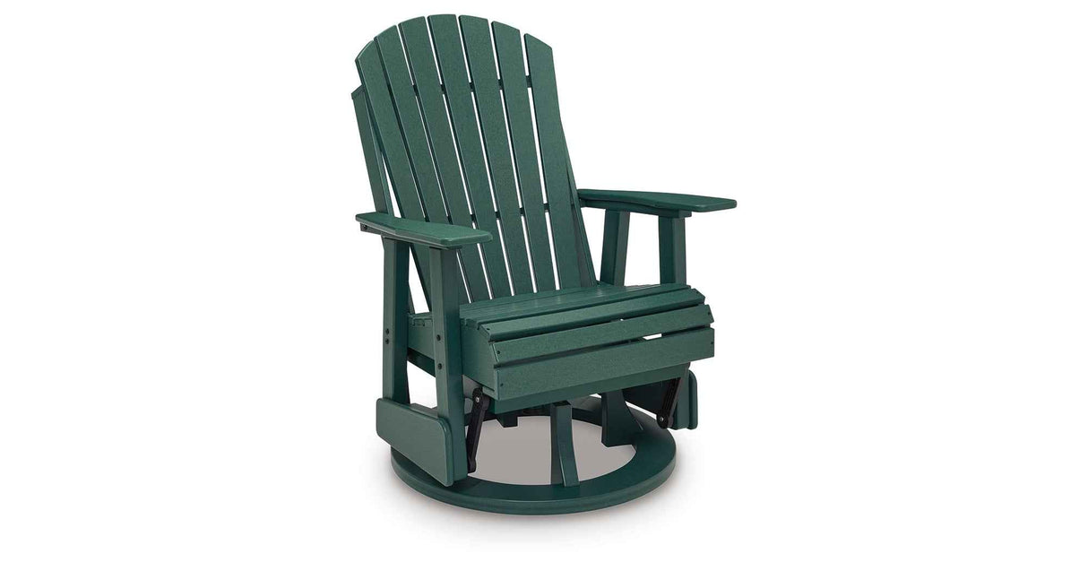 Shell Beach Green Outdoor Swivel Glider Chair by Ashley at Eve Furniture