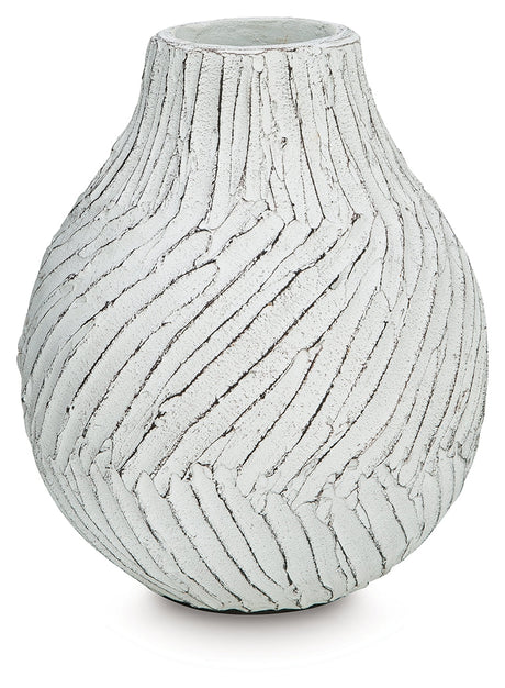 Shelvie Distressed White Vase by Ashley at Eve Furniture