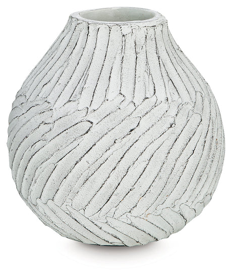 Shelvie Distressed White Vase by Ashley at Eve Furniture