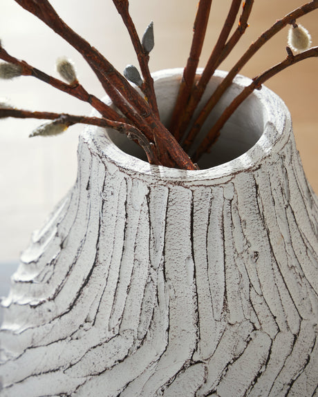 Shelvie Distressed White Vase by Ashley at Eve Furniture