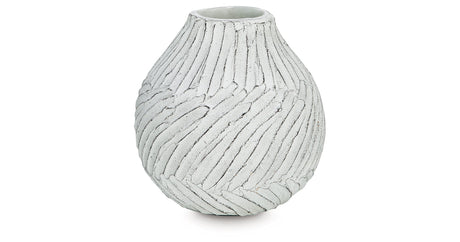 Shelvie Distressed White Vase by Ashley at Eve Furniture