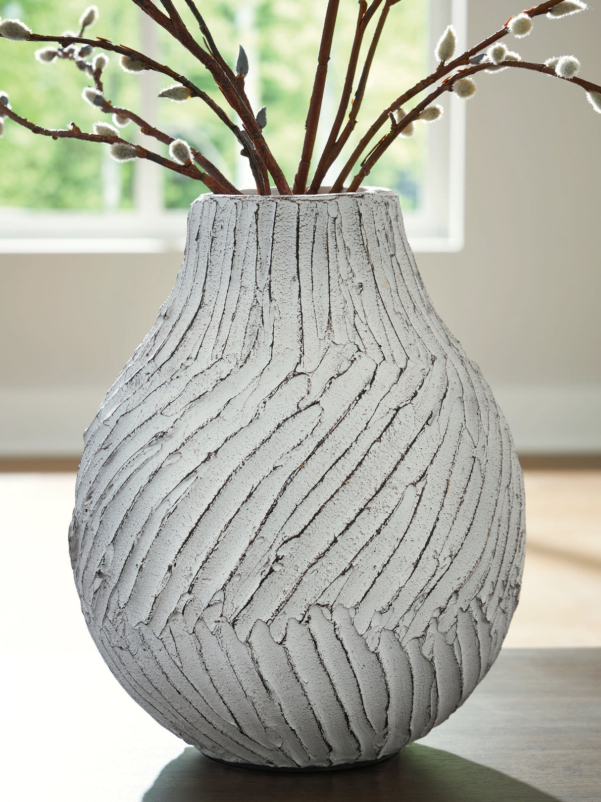 Shelvie Distressed White Vase by Ashley at Eve Furniture