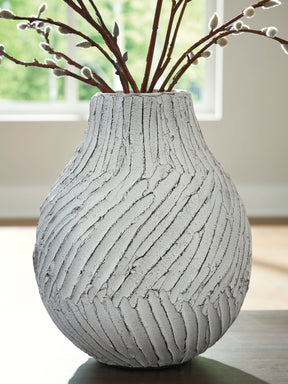 Shelvie Distressed White Vase by Ashley at Eve Furniture