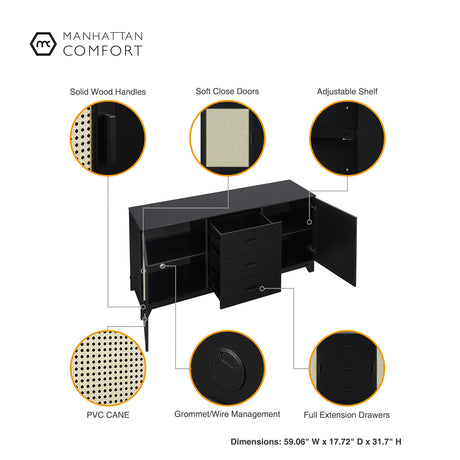 Sheridan 4-Piece Set: Bookcase, TV Stand, Sideboard, End Table in Black by Manhattan Comfort at Eve Furniture