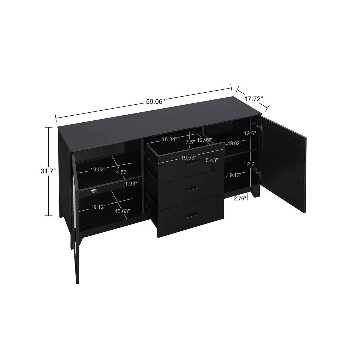 Sheridan 4-Piece Set: Bookcase, TV Stand, Sideboard, End Table in Black by Manhattan Comfort at Eve Furniture