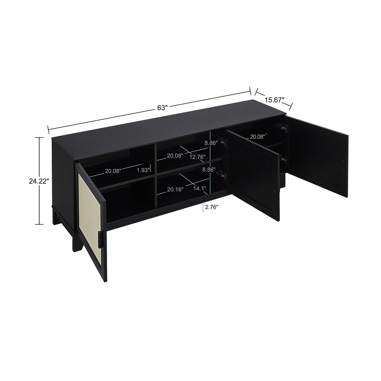 Sheridan 4-Piece Set: Bookcase, TV Stand, Sideboard, End Table in Black by Manhattan Comfort at Eve Furniture