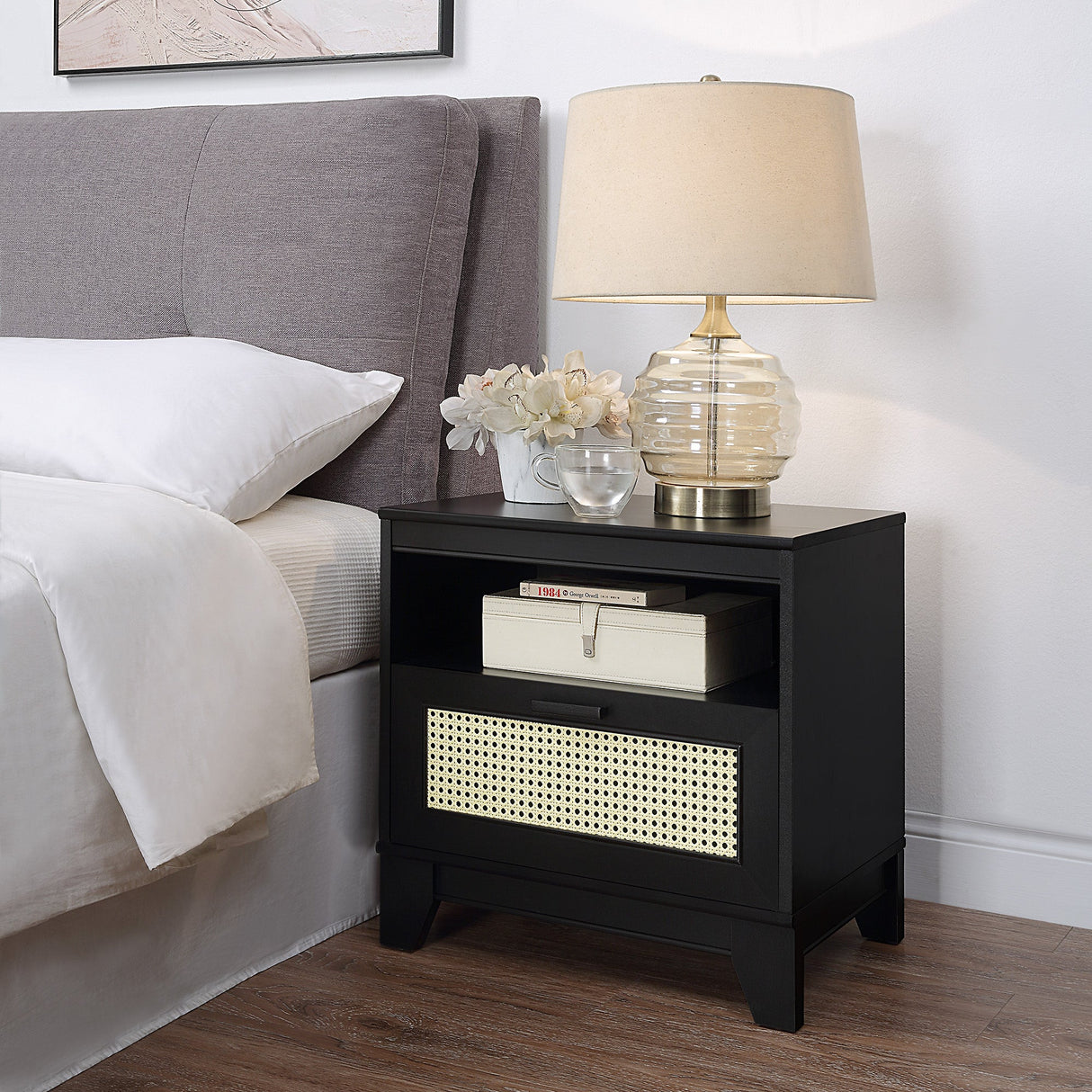 Sheridan 4-Piece Set: Bookcase, TV Stand, Sideboard, End Table in Black by Manhattan Comfort at Eve Furniture