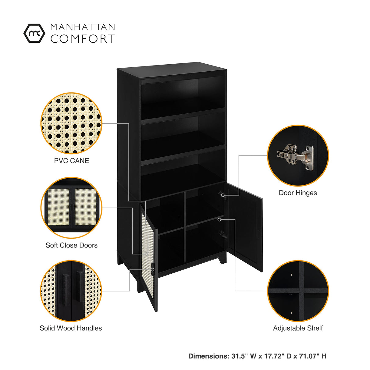 Sheridan 4-Piece Set: Bookcase, TV Stand, Sideboard, End Table in Black by Manhattan Comfort at Eve Furniture
