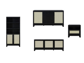 Sheridan 4-Piece Set: Bookcase, TV Stand, Sideboard, End Table in Black by Manhattan Comfort at Eve Furniture