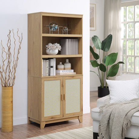 Sheridan 4-Piece Set: Bookcase, TV Stand, Sideboard, End Table in Nature by Manhattan Comfort at Eve Furniture