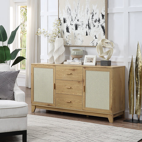 Sheridan 4-Piece Set: Bookcase, TV Stand, Sideboard, End Table in Nature by Manhattan Comfort at Eve Furniture
