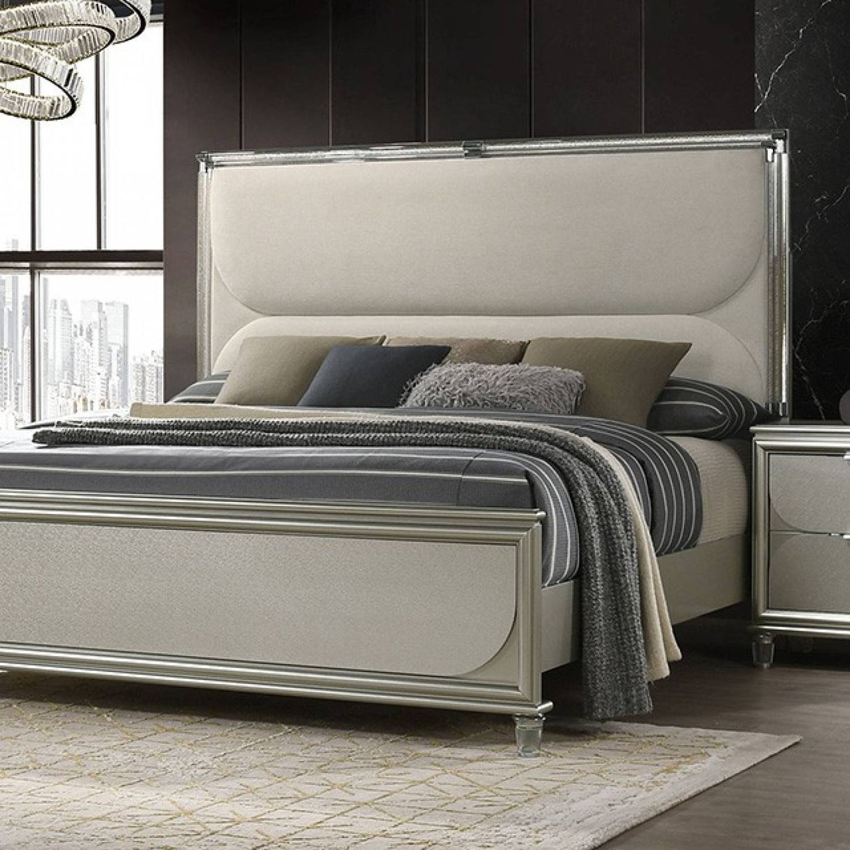 Sheridan Silver, Dark Walnut/White King Bed by Furniture of America at Eve Furniture