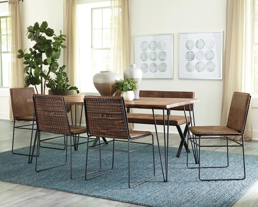 Sherman Natural Acacia and Matte Black Rectangular Dining Table by Coaster at Eve Furniture