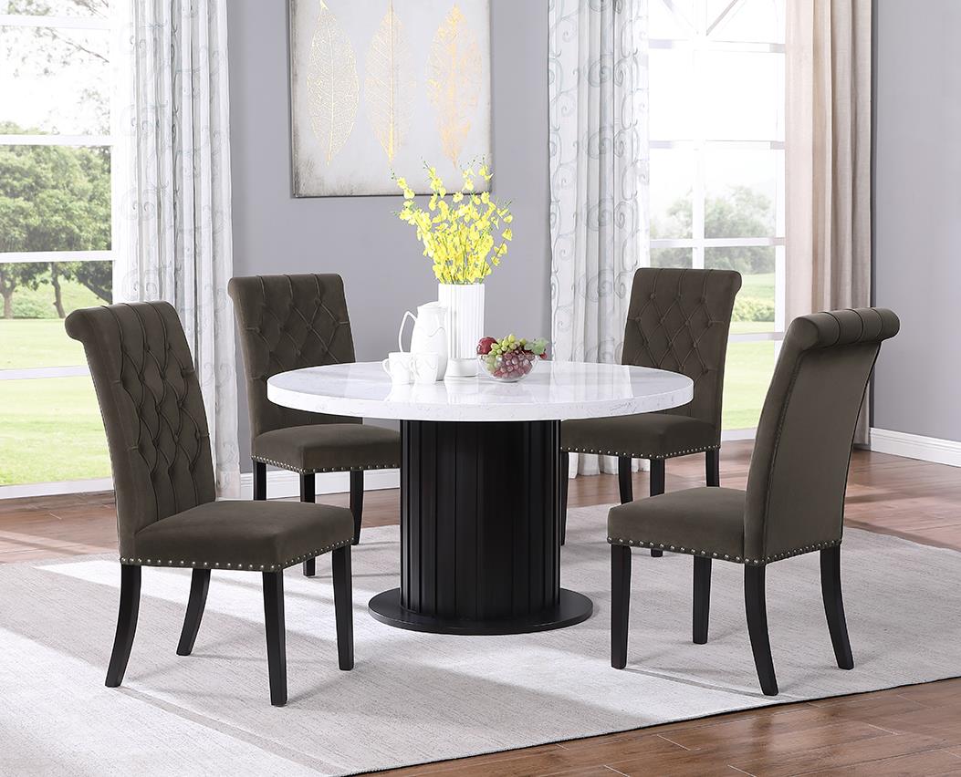 Sherry Brown Velvet 5-Piece Round Dining Set