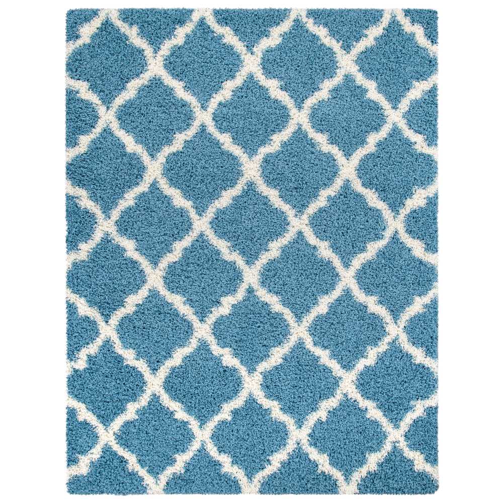 Cozy Moroccan Trellis Turquoise Shaggy Area Rug - 8X10