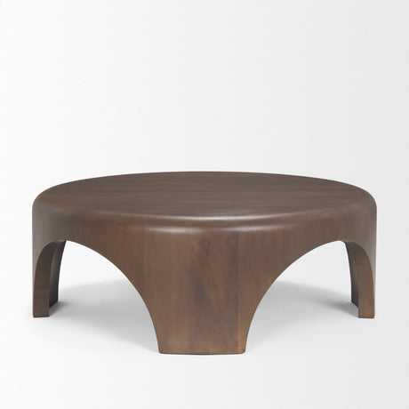 Shima Round Dark Brown Wood W/Arched Legs Coffee Table by Mercana at Eve Furniture