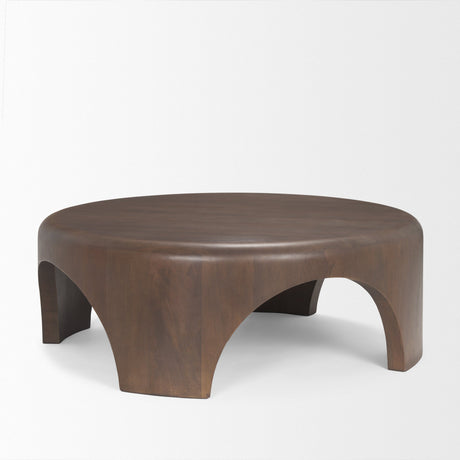 Shima Round Dark Brown Wood W/Arched Legs Coffee Table by Mercana at Eve Furniture