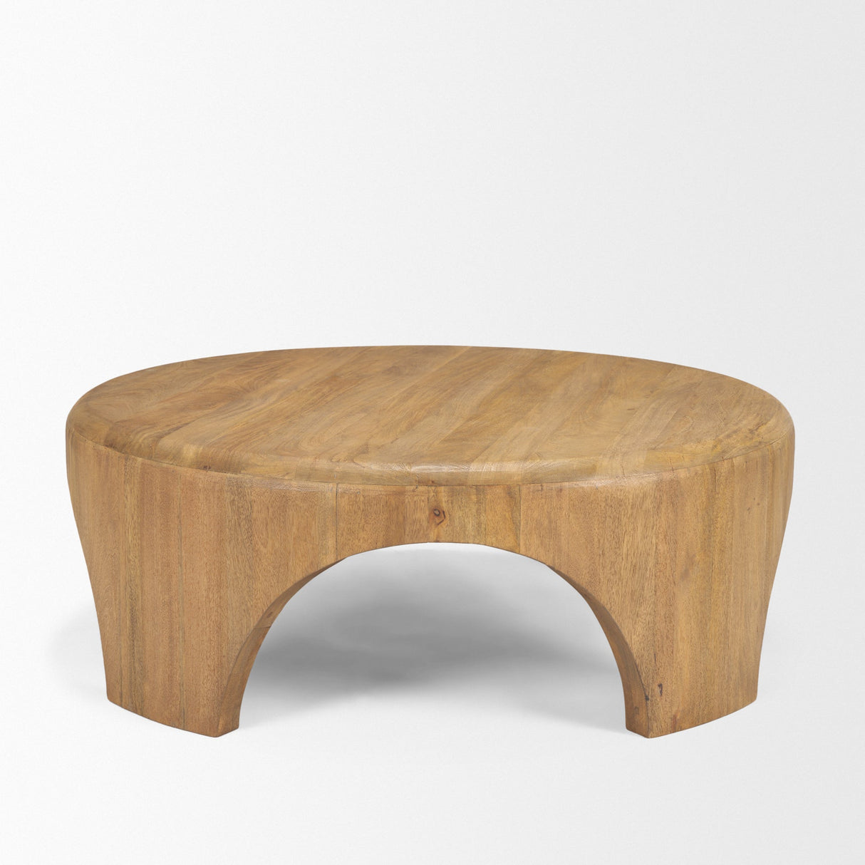 Shima Round Light Brown Wood W/Arched Legs Coffee Table by Mercana at Eve Furniture