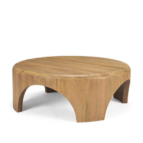 Shima Round Light Brown Wood W/Arched Legs Coffee Table by Mercana at Eve Furniture