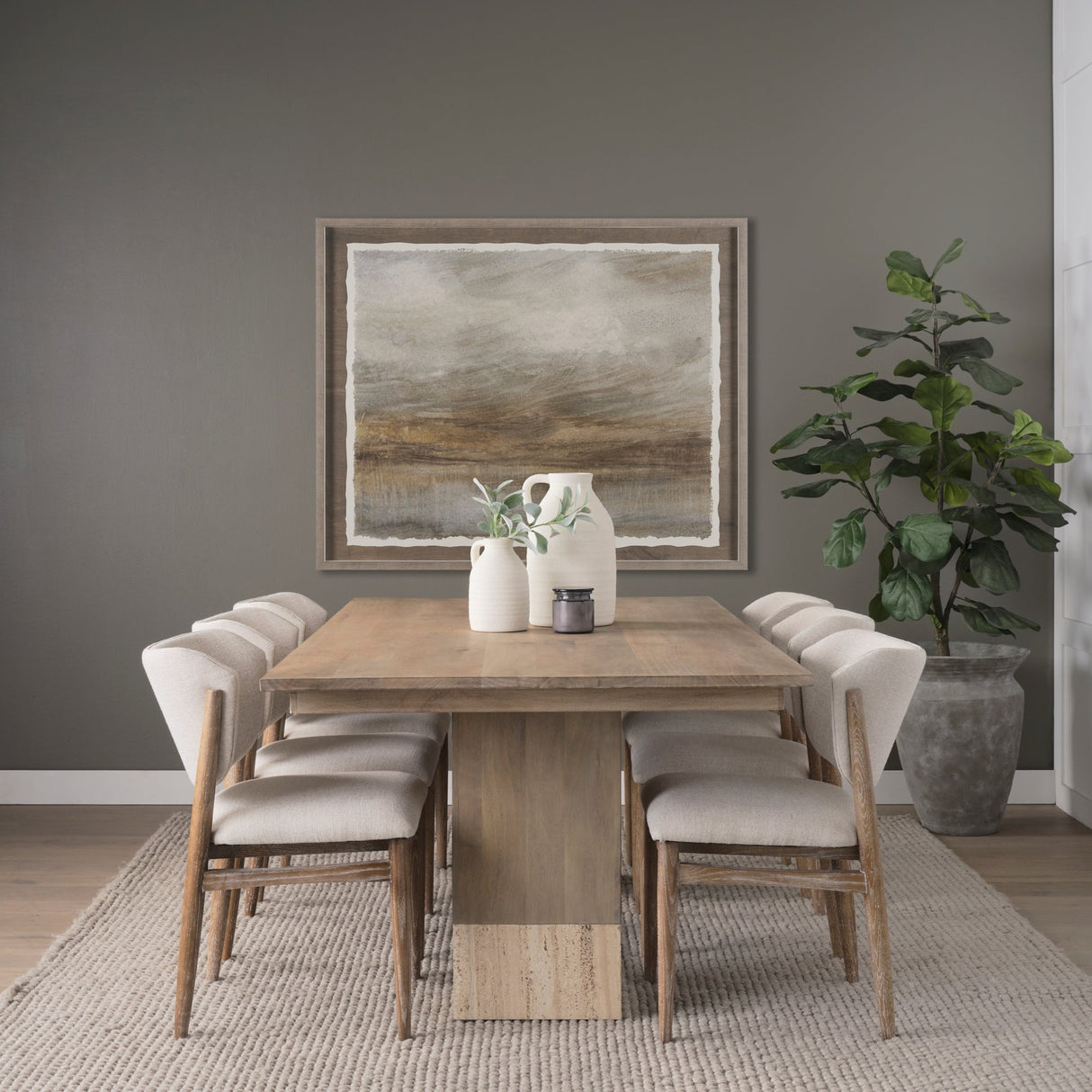 Shivon Light Brown Mango Wood W/ Travertine Dining Table by Mercana at Eve Furniture