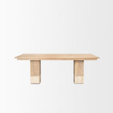 Shivon Rectangular Light Brown Mango Wood W/ Travertine Dining Table by Mercana at Eve Furniture