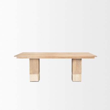 Shivon Rectangular Light Brown Mango Wood W/ Travertine Dining Table by Mercana at Eve Furniture