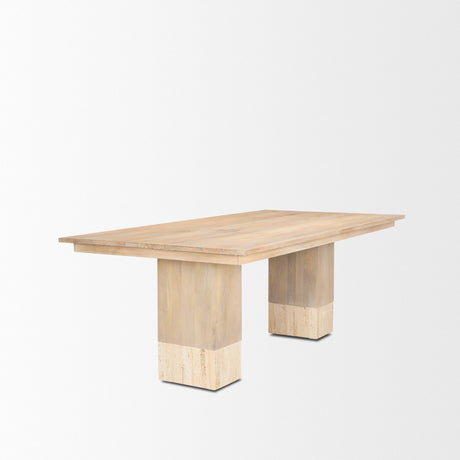 Shivon Rectangular Light Brown Mango Wood W/ Travertine Dining Table by Mercana at Eve Furniture