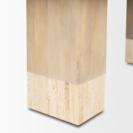 Shivon Rectangular Light Brown Mango Wood W/ Travertine Dining Table by Mercana at Eve Furniture