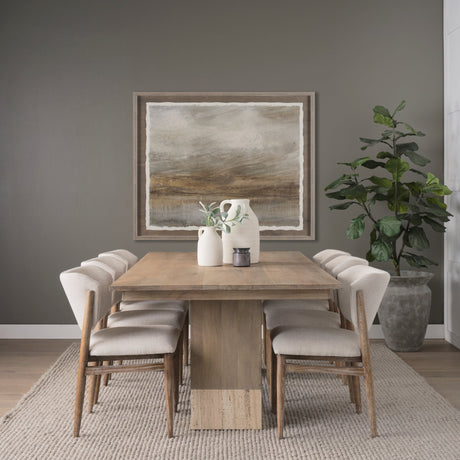 Shivon Rectangular Light Brown Mango Wood W/ Travertine Dining Table by Mercana at Eve Furniture